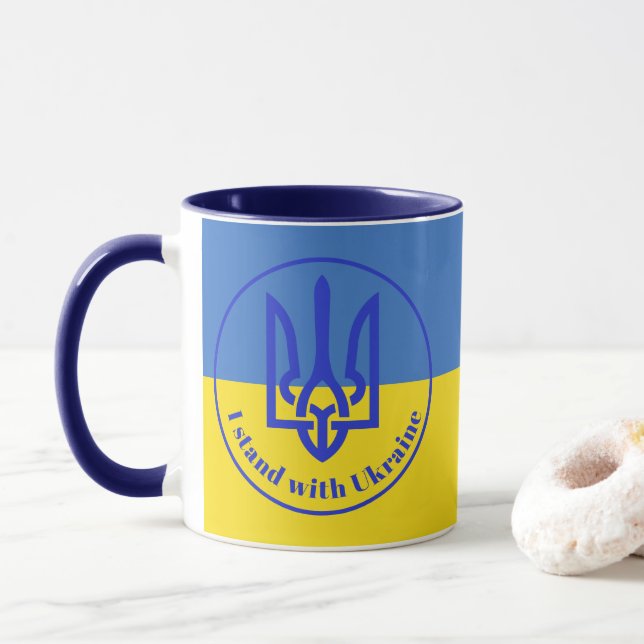 I Stand with Ukraine Blue Yellow Trident Mug (With Donut)