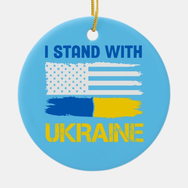 I Stand With Ukraine Ceramic Tree Decoration (Front)