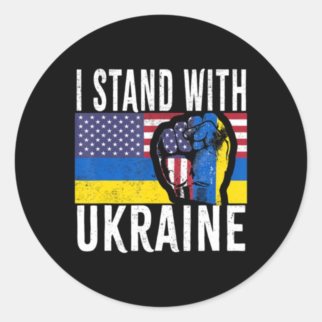 I Stand With Ukraine Flag American Flag Support Uk Classic Round Sticker (Front)