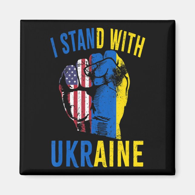 I Stand With Ukraine Flag American Flag Support Uk Magnet (Front)