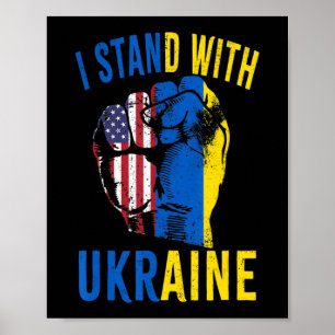 I Stand With Ukraine Flag American Flag Support Uk Poster