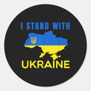 I Stand' With Ukraine Flag Emblem Map Patriot Men Classic Round Sticker