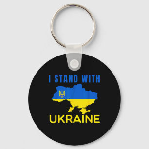 I Stand' With Ukraine Flag Emblem Map Patriot Men Key Ring