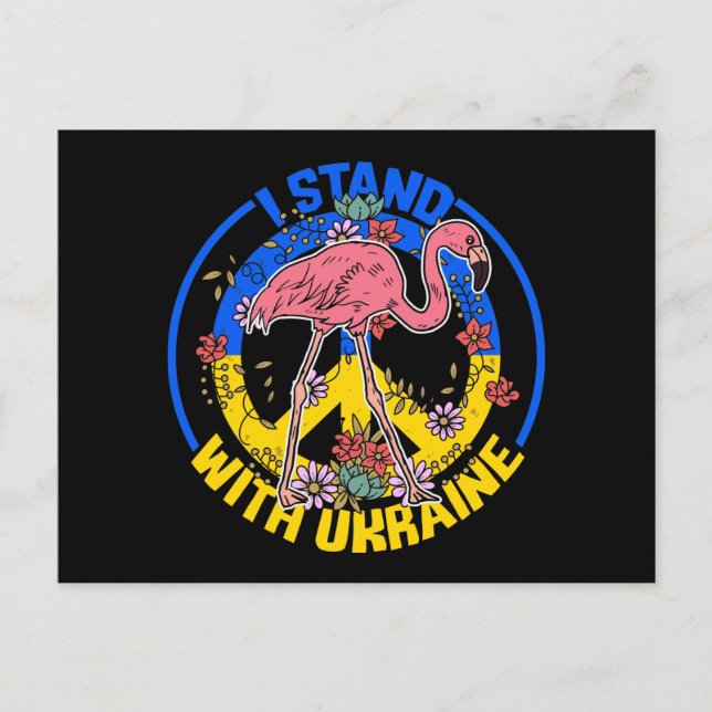 I Stand With Ukraine Floral Flamingo  Postcard (Front)