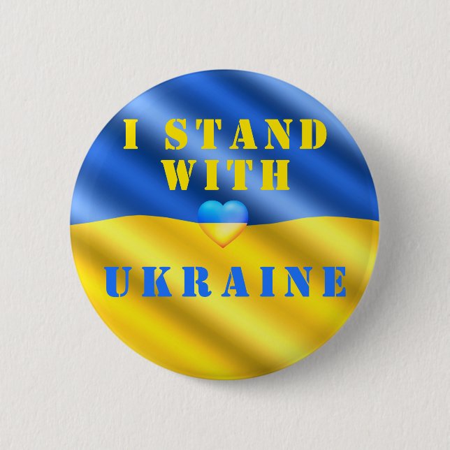 I Stand With Ukraine Freedom Peace Ukrainian Flag 6 Cm Round Badge (Front)