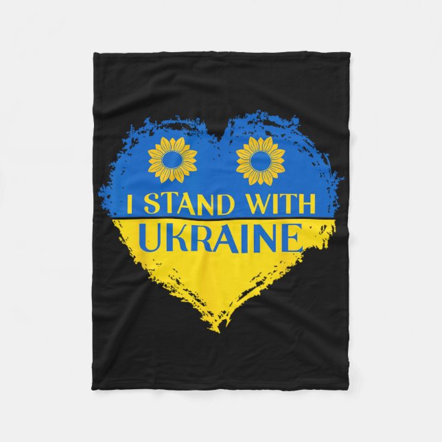 I Stand With Ukraine Heart Flag Support Sunflowers Fleece Blanket (Front)