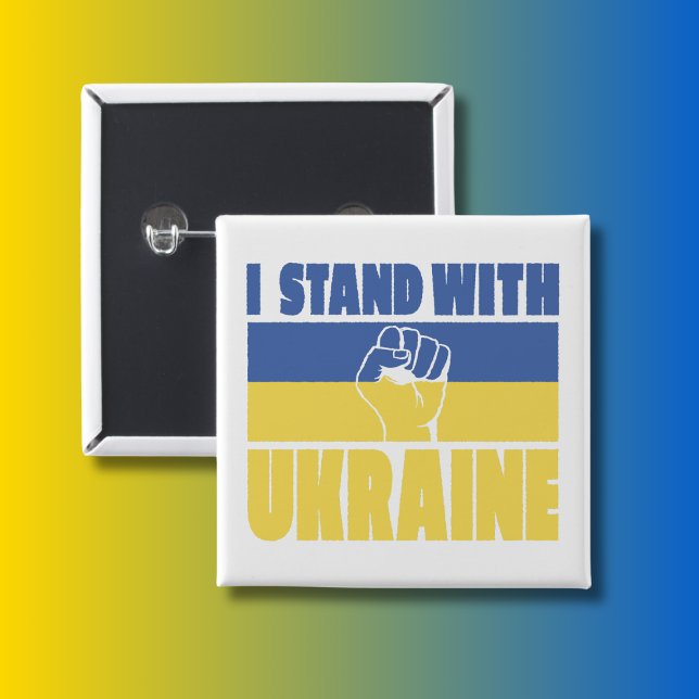 I Stand With Ukraine Raised Fist Flag Design 15 Cm Square Badge (Creator Uploaded)