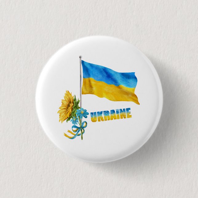 I stand with Ukraine slogan Ukraine Supporter Flag 3 Cm Round Badge (Front)