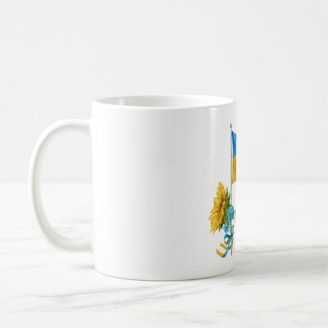 I stand with Ukraine slogan Ukraine Supporter Flag Coffee Mug (Left)