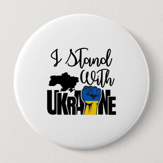 I Stand With Ukraine | Solidarity | Ukraine Map 10 Cm Round Badge (Front)