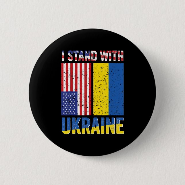 I Stand With Ukraine Support Ukrainian American US 6 Cm Round Badge (Front)