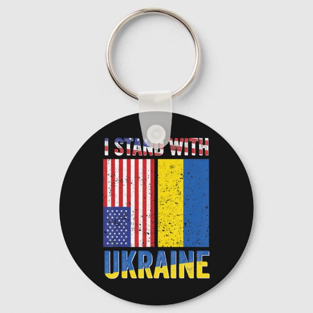 I Stand With Ukraine Support Ukrainian American US Key Ring (Front)