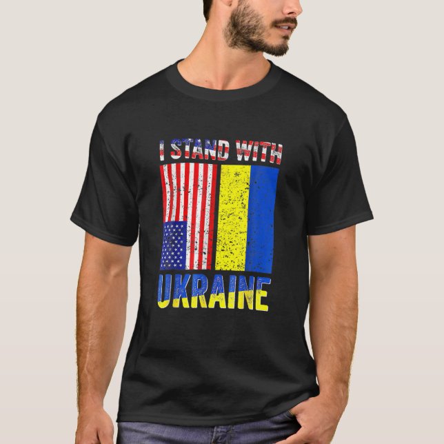 I Stand With Ukraine Support Ukrainian American US T-Shirt (Front)
