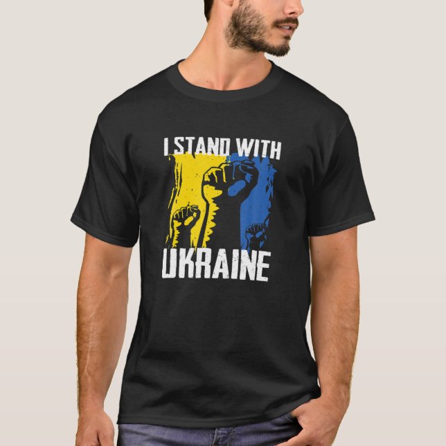 I Stand With Ukraine Support Ukrainian Flag T-Shirt (Front)