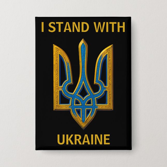 I Stand With Ukraine. Trident Coat of Arms Button (Front)