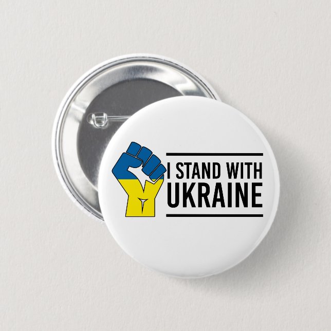 I Stand With Ukraine | Ukraine Flag Hand Fist 6 Cm Round Badge (Front & Back)