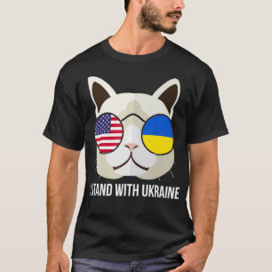 I Stand With Ukraine Ukrainian American Cat USA Fl T-Shirt
