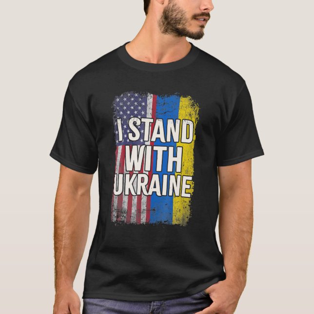 I Stand With Ukraine Ukrainian American Flag Freed T-Shirt (Front)