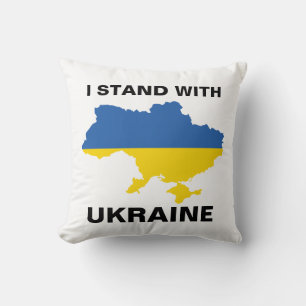 I Stand with Ukraine Ukrainian Flag and Map Cushion