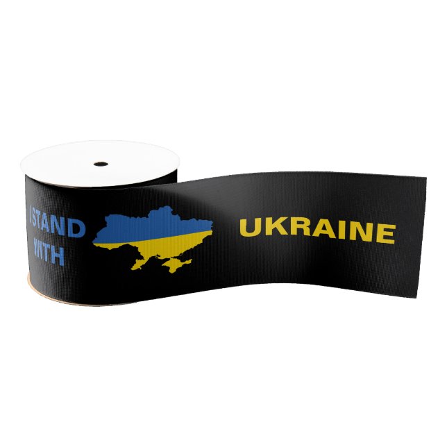 I Stand with Ukraine Ukrainian Flag and Map Grosgrain Ribbon (Spool)