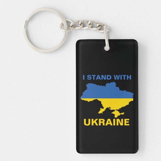 I Stand with Ukraine Ukrainian Flag and Map Key Ring (Front)