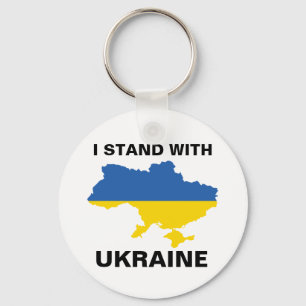 I Stand with Ukraine Ukrainian Flag and Map Keycha Key Ring