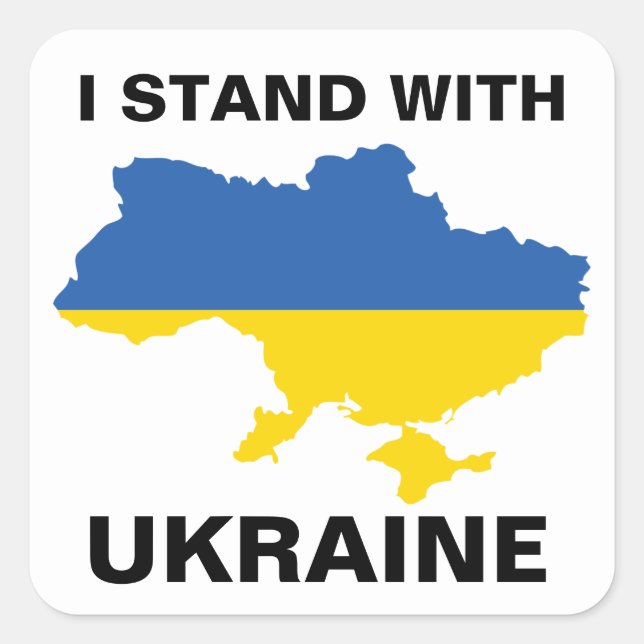 I Stand with Ukraine Ukrainian Flag and Map Square Square Sticker (Front)