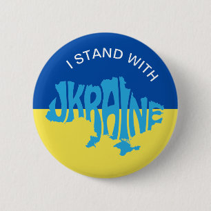 I Stand with Ukraine Ukrainian Flag & Country Map 6 Cm Round Badge
