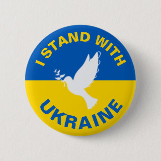 I Stand with Ukraine Ukrainian Flag Dove Peace 6 Cm Round Badge