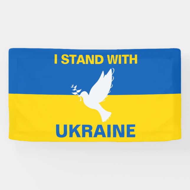 I Stand with Ukraine Ukrainian Flag Dove Peace Banner (Horizontal)