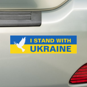 I Stand with Ukraine Ukrainian Flag Dove Peace Bumper Sticker