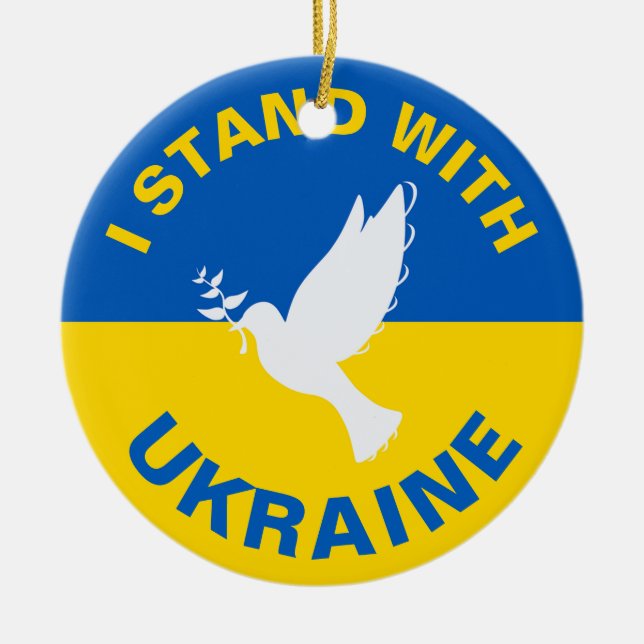 I Stand with Ukraine Ukrainian Flag Dove Peace Ceramic Tree Decoration (Front)