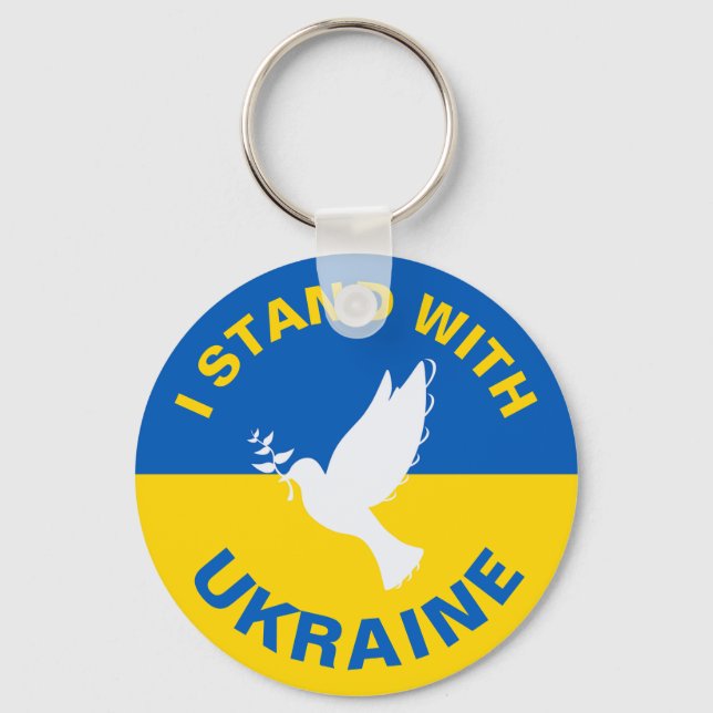 I Stand with Ukraine Ukrainian Flag Dove Peace Key Ring (Front)