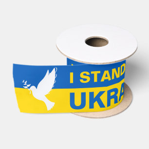 I Stand with Ukraine Ukrainian Flag Dove Peace Satin Ribbon