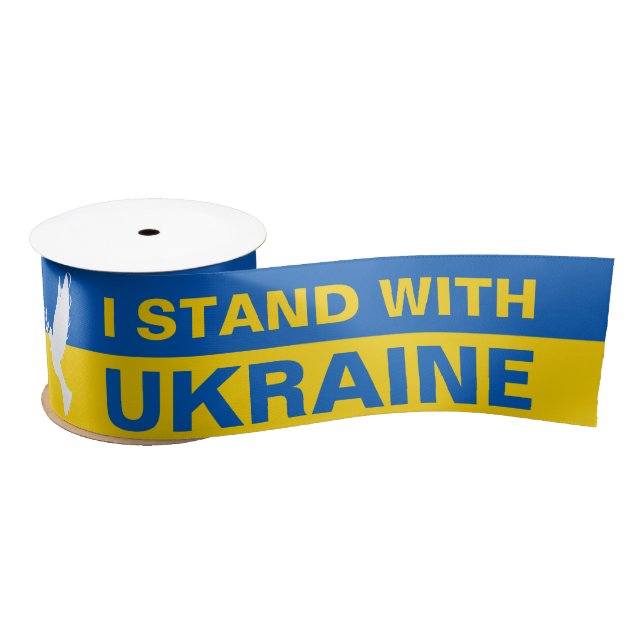 I Stand with Ukraine Ukrainian Flag Dove Peace Satin Ribbon (Spool)