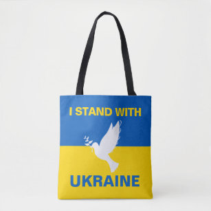 I Stand with Ukraine Ukrainian Flag Dove Peace Tote Bag