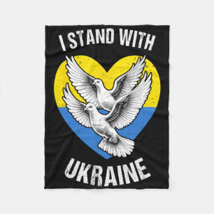 I Stand With Ukraine Ukrainian Flag Heart Doves Pe Fleece Blanket