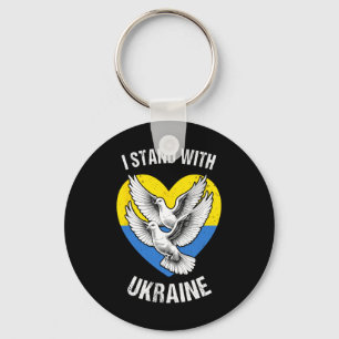 I Stand With Ukraine Ukrainian Flag Heart Doves Pe Key Ring