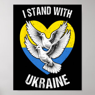 I Stand With Ukraine Ukrainian Flag Heart Doves Pe Poster
