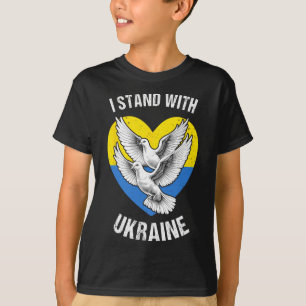 I Stand With Ukraine Ukrainian Flag Heart Doves Pe T-Shirt