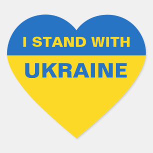 I Stand with Ukraine Ukrainian Flag Heart Sticker