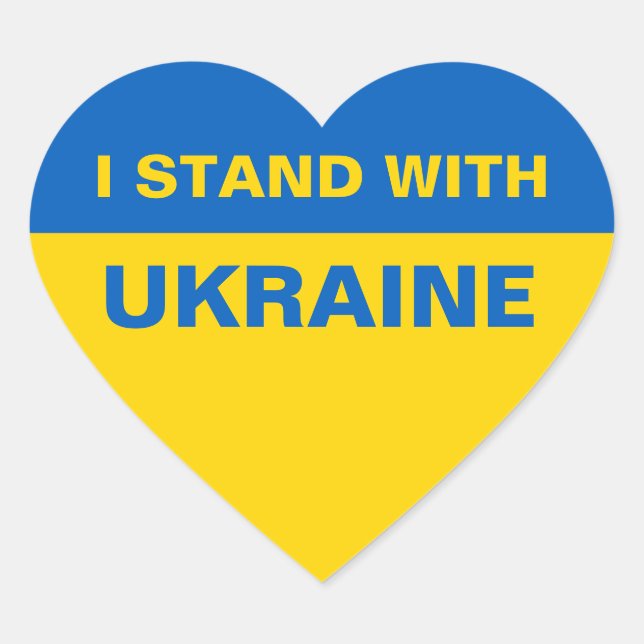 I Stand with Ukraine Ukrainian Flag Heart Sticker (Front)