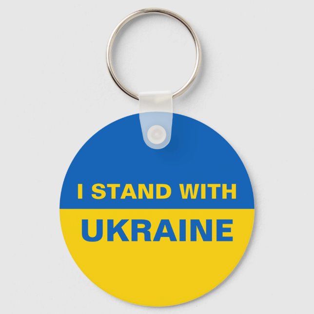 I Stand with Ukraine Ukrainian Flag Key Ring (Front)