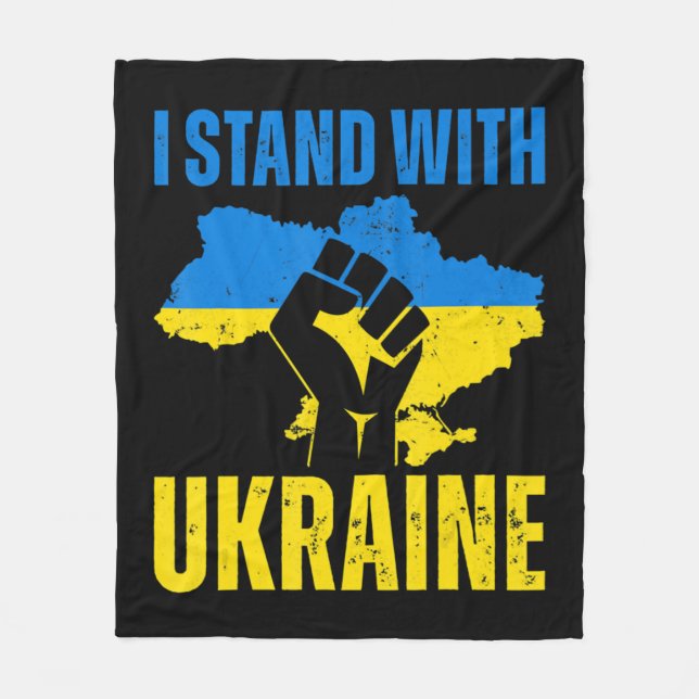 I Stand With Ukraine Ukrainian Flag Rise Fist Peac Fleece Blanket (Front)