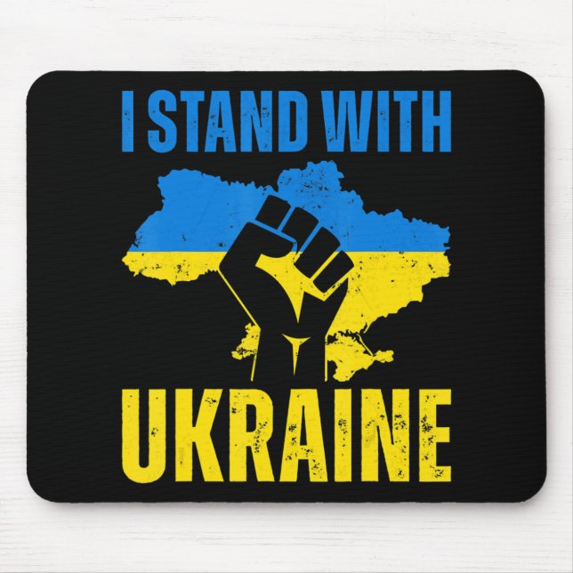 I Stand With Ukraine Ukrainian Flag Rise Fist Peac Mouse Mat (Front)