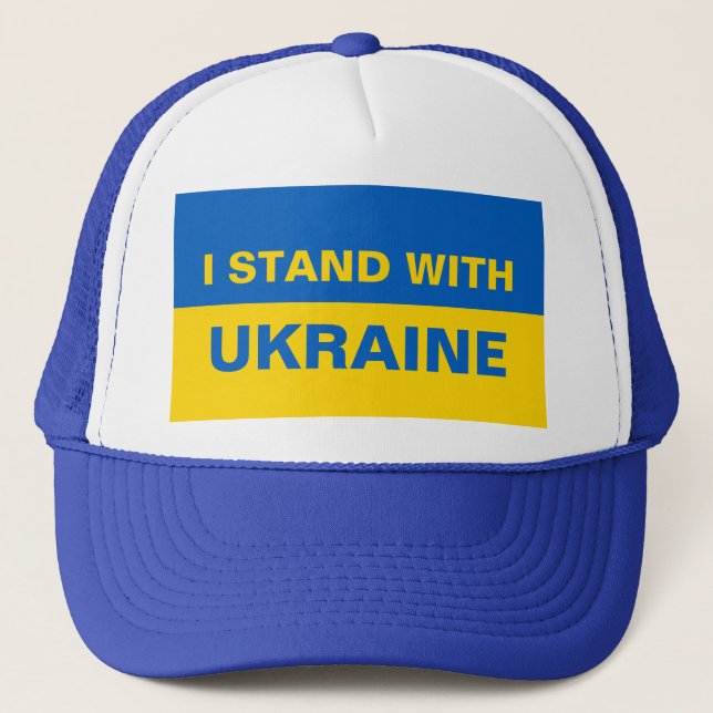 I Stand with Ukraine Ukrainian Flag Trucker Hat (Front)