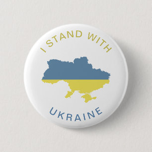 I Stand with Ukraine Ukrainian National Flag Map 6 Cm Round Badge