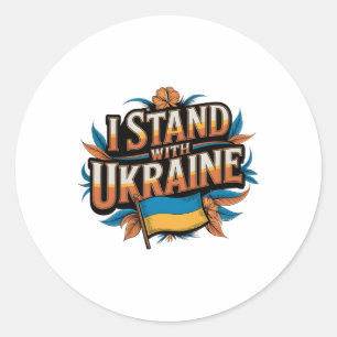 I Stand With Ukraine' Vintage Patriotic Support De Classic Round Sticker