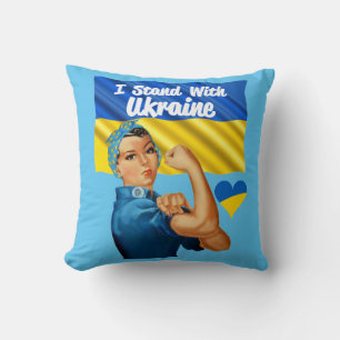 I Stand with Ukraine Vintage Rosie and Flag Cushion