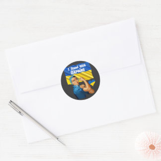 I Stand with Ukraine Vintage Rosie and Flag Small Classic Round Sticker